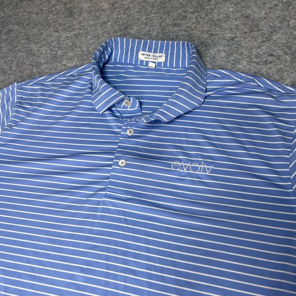 Peter Millar Summer Comfort XL Blue Striped Golf Polo Shirt‎ Mens
